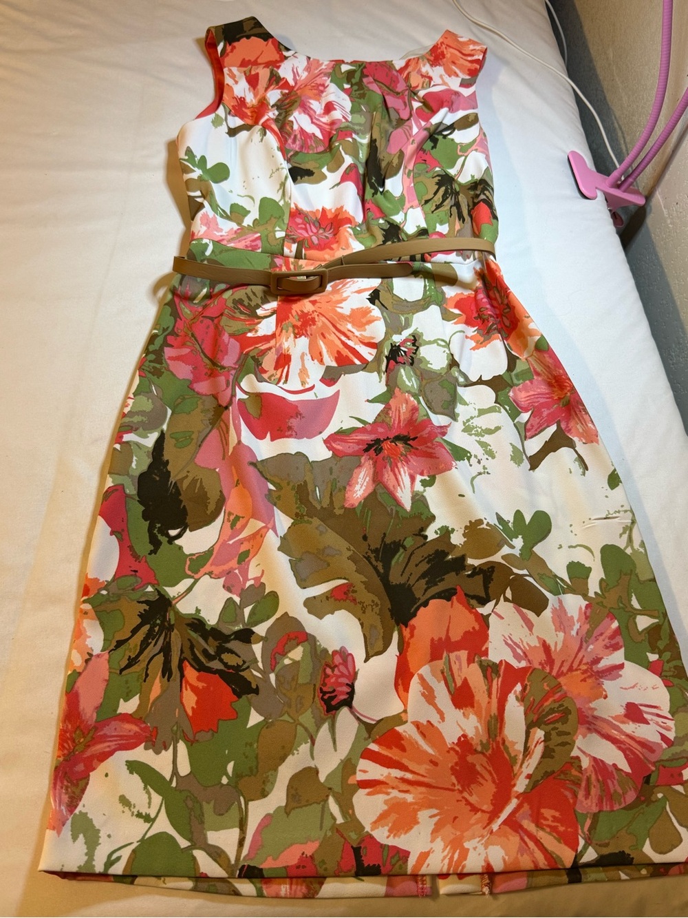 dressbarn Floral Midi Dress in Pink, Olive & Cream